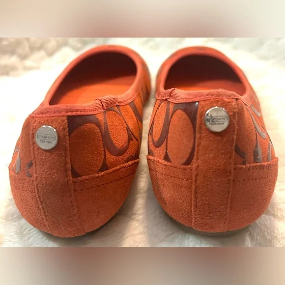 Coach Signature Suede Orange Red Ballet Flat slip on women’s size 7.5 - Picture 8 of 9